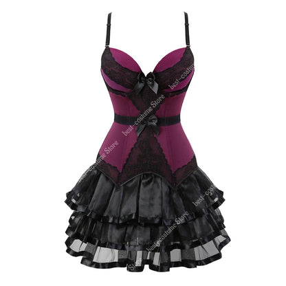 Burlesque Corset Dresses for Women Plus Size Sexy Corset Lingerie Top With Cup Black Sexy Lace Corset Dress With Straps