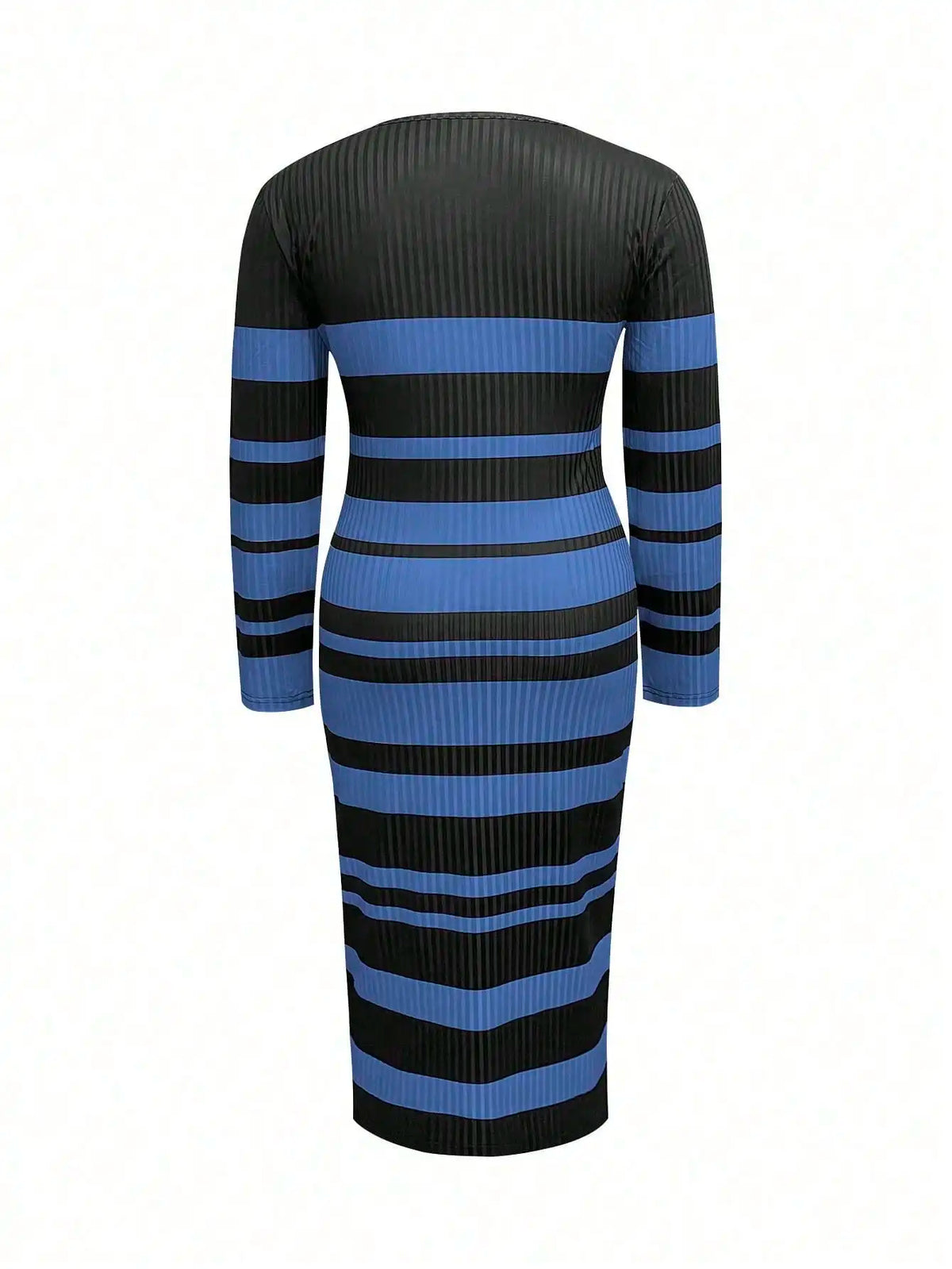 Plus-size Women's Spring and Autumn Slimming Striped Print Long-sleeved Gathered Dress