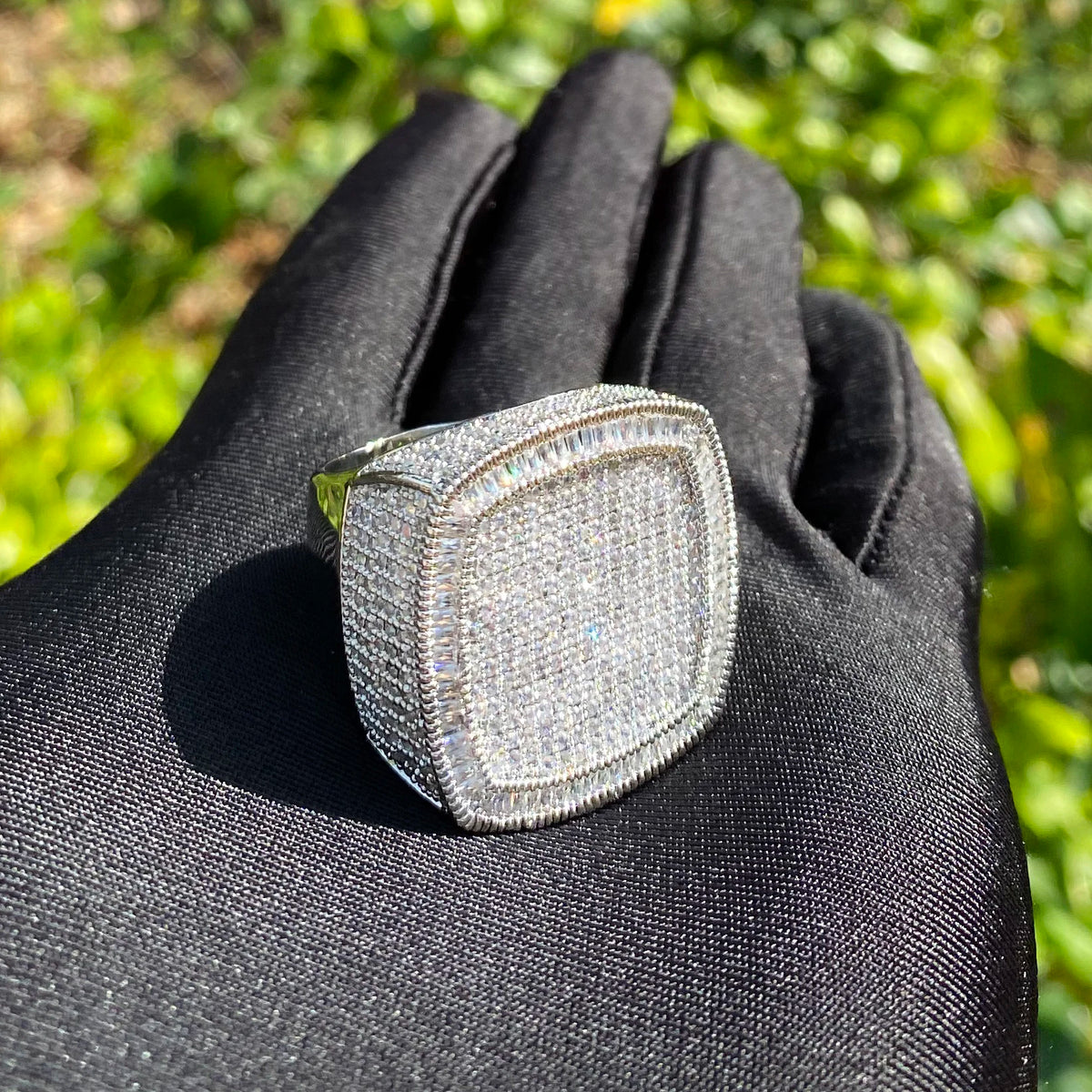 Aokaishen Iced Out Ring for Men Real Gold Plated Cubic Zirconia Hip Hop Jewelry