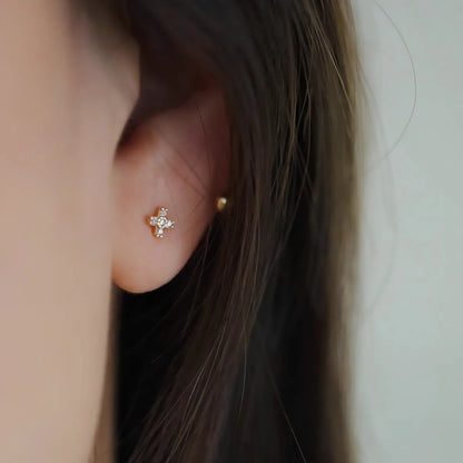 S925 Sterling Silver Plated 18K Gold Mini Cross Zircon Exquisite Screws Earrings Fashionable Temperament Jewelry for Women
