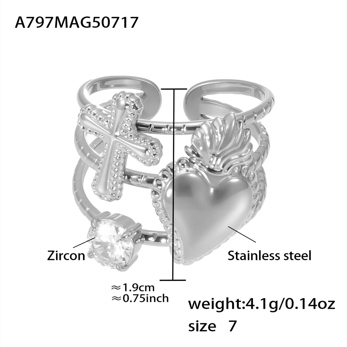 Cute Love Heart Rings for Women Waterproof Stainless Steel Gold-plated White Zirconia Ring Daily Jewelry Accessories
