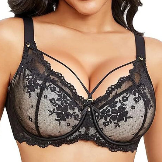 Plus Size Minimizer Bra for Women Lace Floral Non Padded Underwire Female Push Up Lingerie 34 36 38 40 42 44 46 48 50 52 C D E