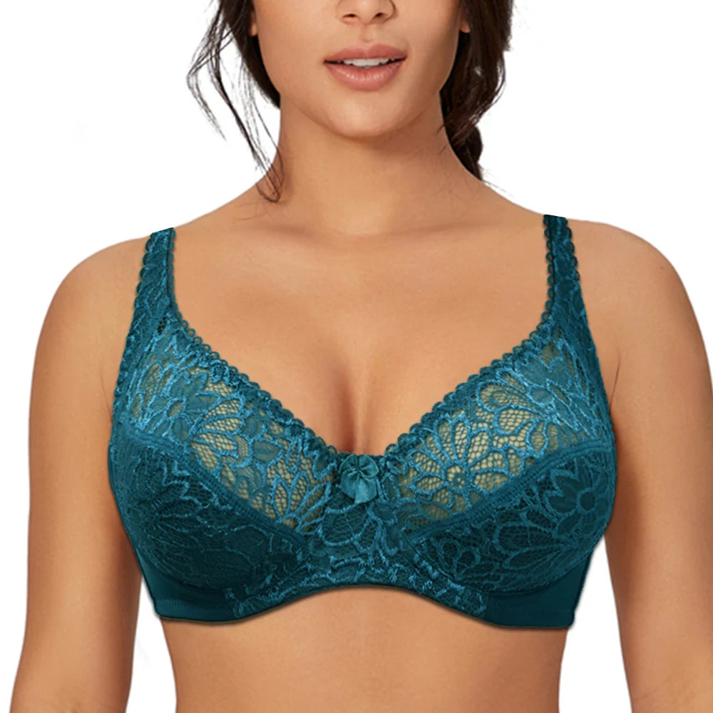 Plus Size Bras For Womens Lace Sexy Bra Perspective Underwire Female Lingerie BH Tops C D DD E F Cup