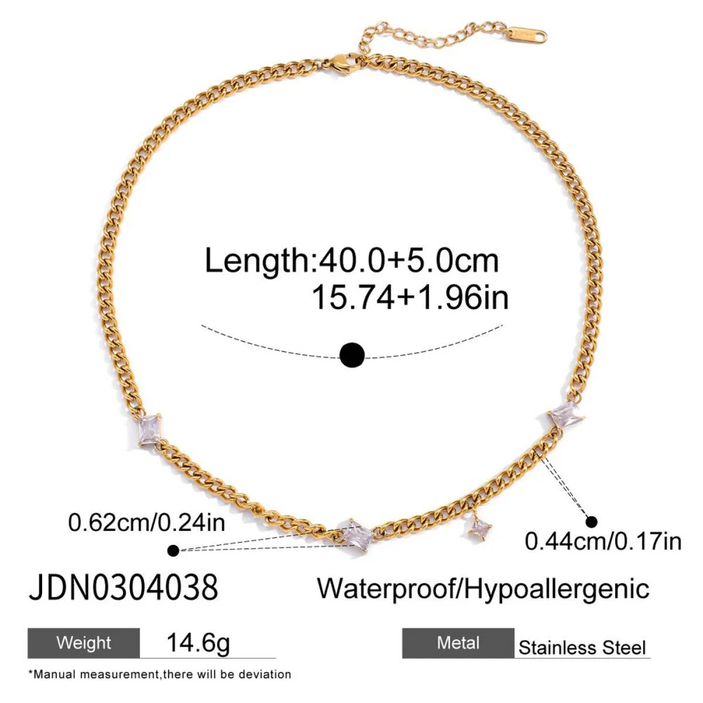 Youthway Delicate Cubic Zirconia Chain Necklace For Women Minimalist 18K Gold Plated Stainless Steel Necklace Fashion Jewelry
