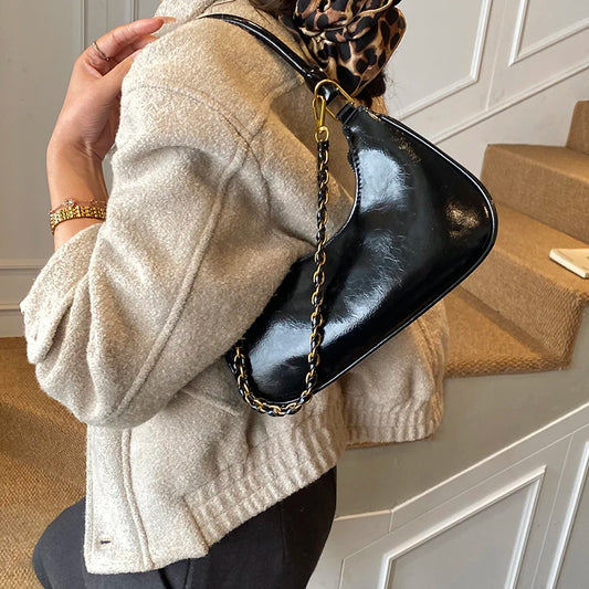 Elegant Ladies Shopping Purse Retro Pu Leather Shoulder Bag French Style Underarm Handbag Chain Clutch Bag Female Crossbody Bag