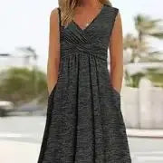 Plus Size Women's Casual V-Neck Short Sleeve A-Line Dress - Blue and White Abstract Print, Breathable Summer Evening Dress, Mach