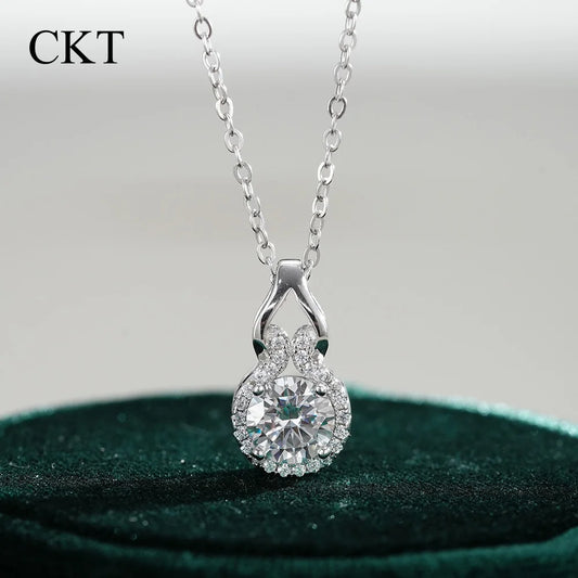 CKT Real 18k White Gold 1ct D Color Moissanite Diamond Necklace Pendant for Women Platinum Pt950 Classic Gourd Fine Jewelry