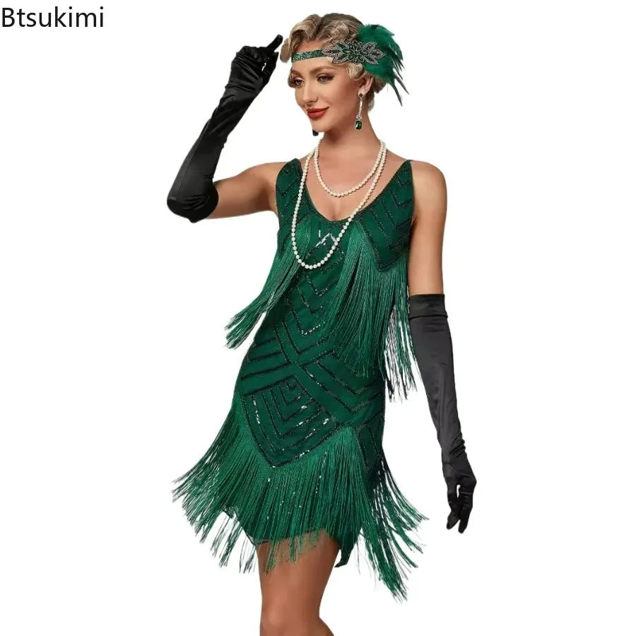 Flapper Roaring Plus Size 20s Great Lady Mini Short Dress Gatsby Fringed Sequin Beaded Lady Mini Tassels Decoration Dress Women