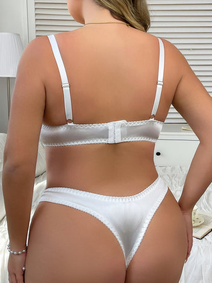 Plus Size French Lingerie Set, Sexy Eyelash Lace Support Bra for Big Bust, Summer Thin Anti-sag Bra Set