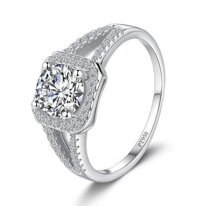 CKT 18k White Gold Ring 1ct Vvs1 Diamond Moissanite Rings Proposal for Women Square Bag Platinum Pt950 Wedding Fine Jewelry