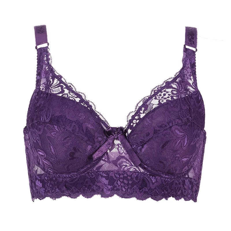Plus Size Lace Bras for Women's Bralette Crop Top Underwear Female Sexy Lingerie Wide Shoulder Straps Underwired Push Up Bra
