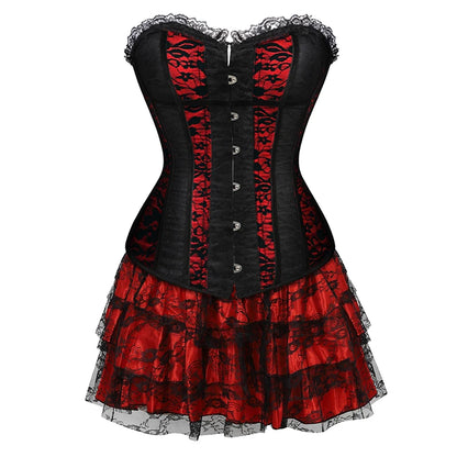 Corset Dresses for Women Plus Size Wedding Dress Red and Black Sexy Lace Up Corset Bustier Top Lace Skirt Gothic Corsets
