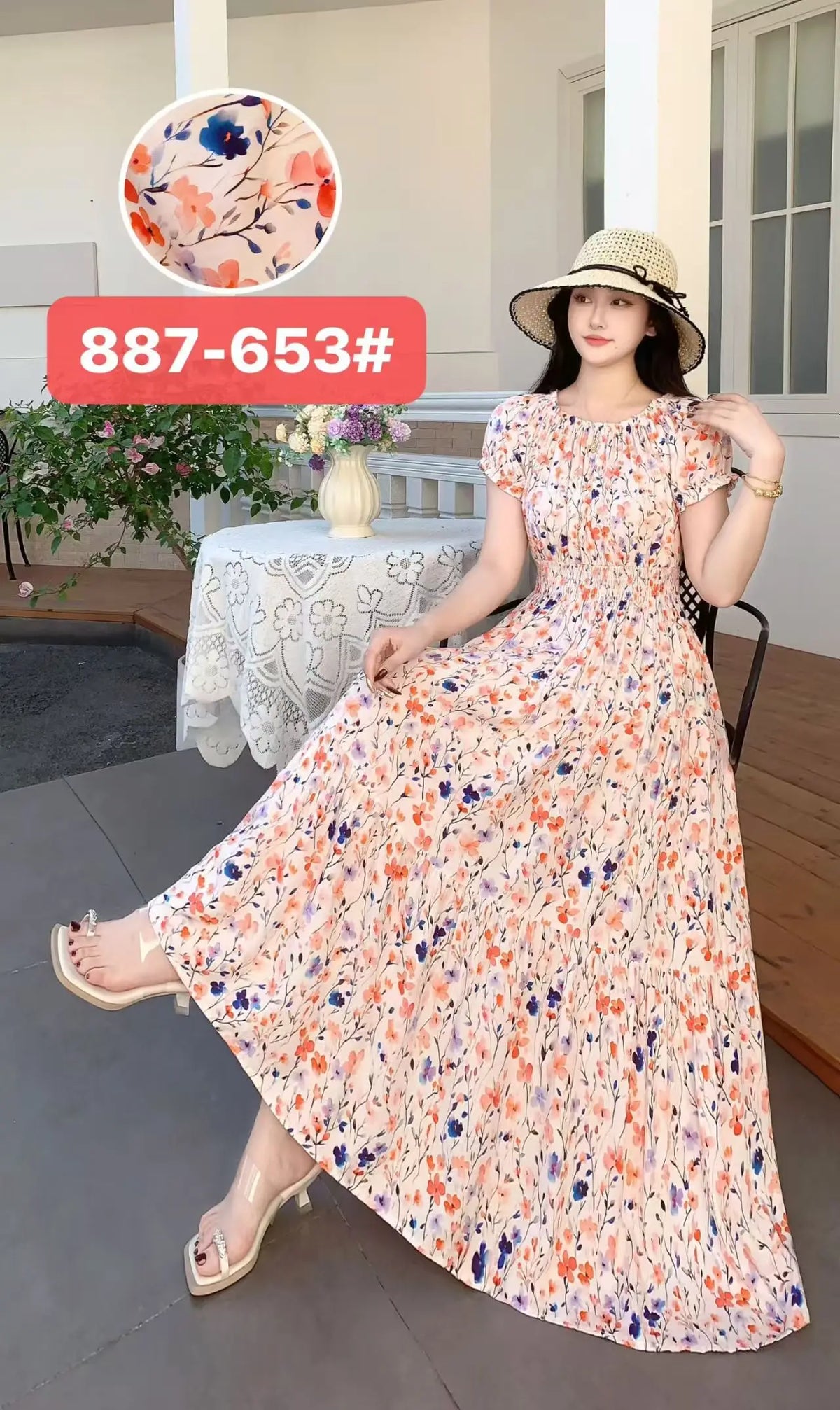Women's Plus Size Bohemian Style Long Summer Dress for Women Floral Cotton Beach Round Neck Indian Clothing Vestido Robe Female