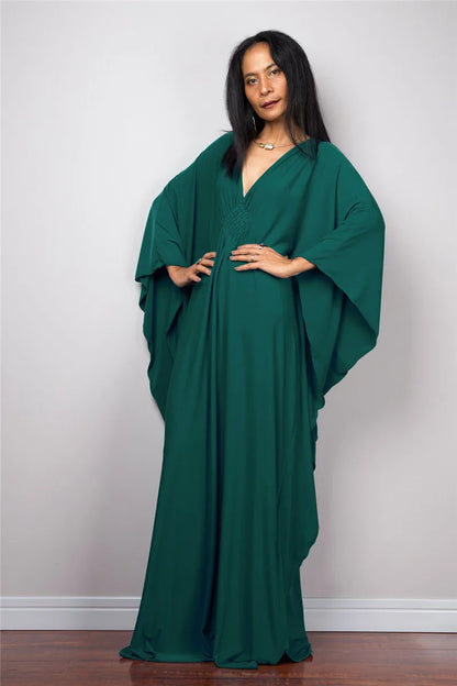 Plus Size Caftan Dresses for Women Solid Color Plus Size Beach Dress V Neck Cover Up Loose Soft Kaftan Loungewear