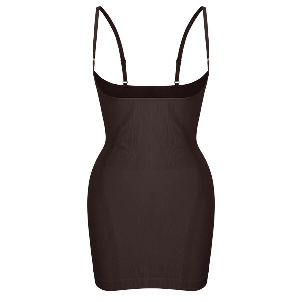 Plus Size Shapewear Dress for Women Tummy Control Open Bust Full Slip Under Dresses Body Shaper Slip Adjustable Strap New