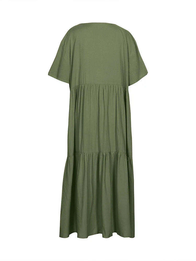 plus Size Women's V Neck Casual Dress Irregular Hem Swing Maxi Long Dress Flowy Elegant Gown for All Seasons