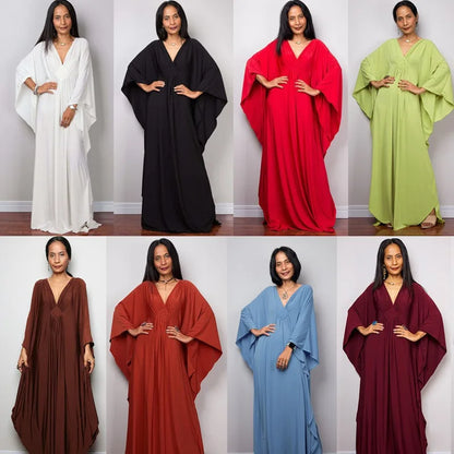 Plus Size Caftan Dresses for Women Solid Color Plus Size Beach Dress V Neck Cover Up Loose Soft Kaftan Loungewear