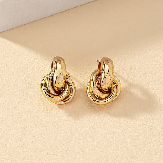 Gold SIlver Color Knot Hoop Earring For Women Shiny Plating Trendy Earring Stud Cute Daily Wear Jewelry