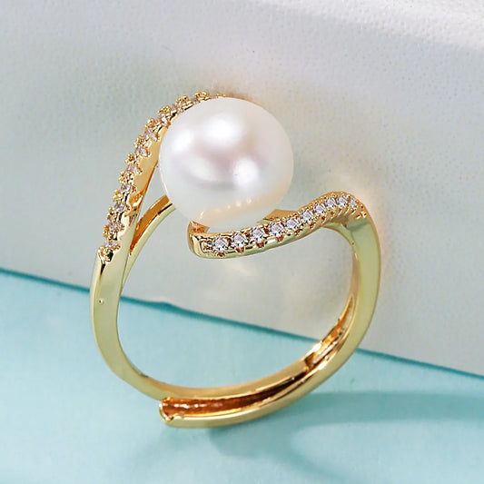 Real 14k Gold Jewelry Real Gold Balance Bar Natural Pearl Rings Women Luxury Femme Wedding Ring Bague Japanese Fine Jewelry Gift