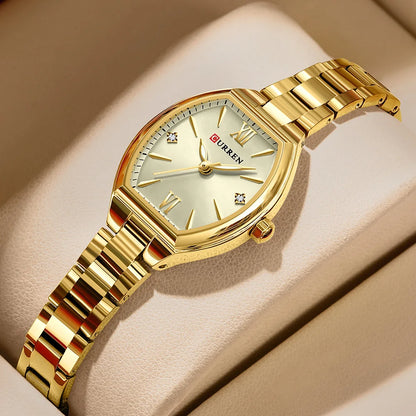 CURREN Gold Watches for Women Dainty Watches Luxury Ladies Dress Stainless Steel Bracelet Watch Analog Quartz Waterproof Watch