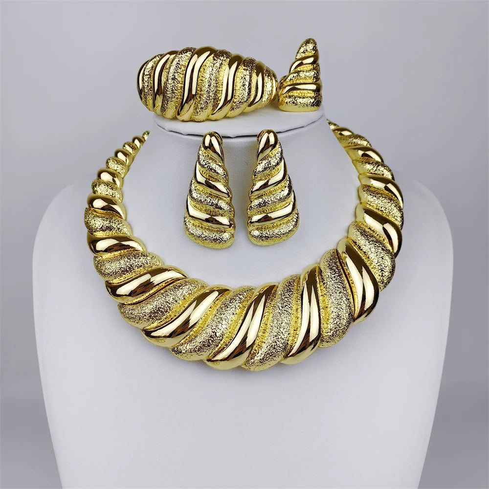 Dubai Gold Plated Jewelry Sets For Women Surround Big Necklace Plate 18K Original For Wedding Banquet Parties Luxurious Jewelry