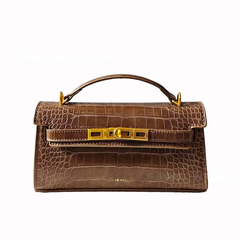 New product JWPEI box-style handbag with crocodile pattern - rectangular bag, single shoulder strap, small square bag