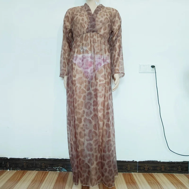 Plus Size Couples Vacation Party Dress Costumes, Sexy Comfortable Loose Soft Deep V-Neck See Through Fashion Printed Dress