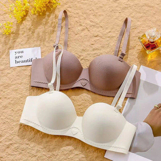 Women's Gathered Underwear Small Breasts Support No Steel Rings No Shoulder Straps Comfortable Bra for Large Breasts