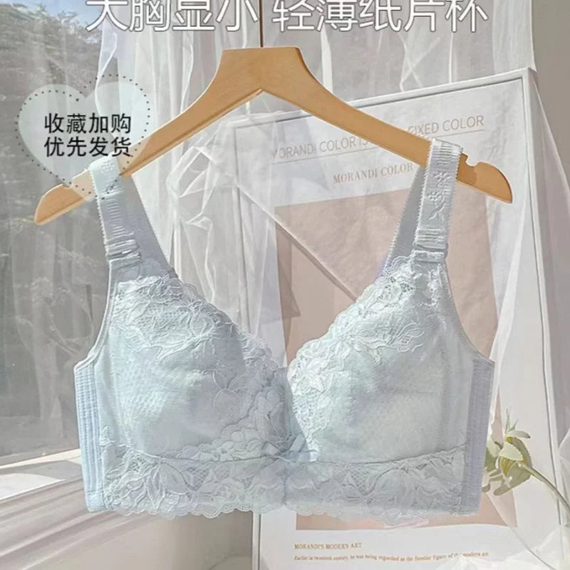Plus-size Lingerie, Ultra-thin Lace Full-cup Adjustable Bra Without Underwire, Large Bust