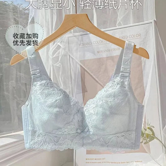 Plus-size Lingerie, Ultra-thin Lace Full-cup Adjustable Bra Without Underwire, Large Bust