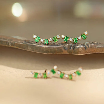 925 Sterling Silver Emerald Zircon Earring Gold Plated Vintage Style Ear Stud, Elegant Statement Jewelry for Women