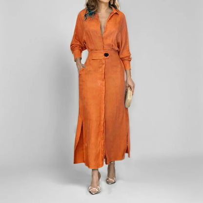 Spring Summer Women Dress Plus Size White Casual V Neck Lapel Long Sleeve Shirt Maxi Dresses Female Pocket Party Long Robe