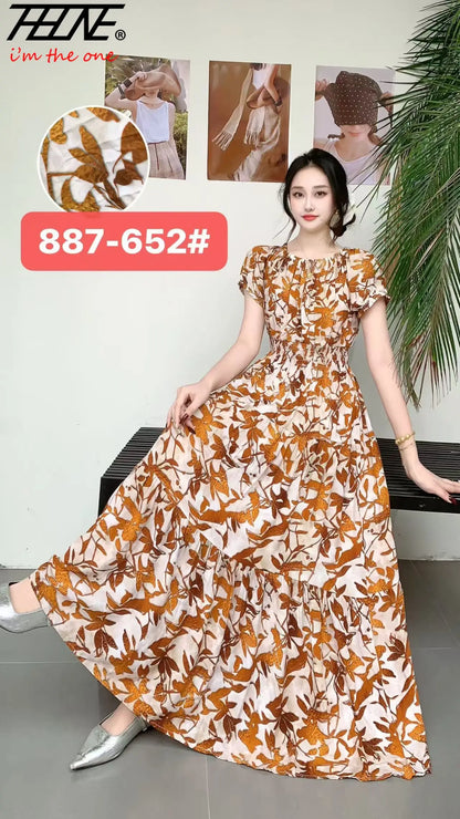 Women's Plus Size Bohemian Style Long Summer Dress for Women Floral Cotton Beach Round Neck Indian Clothing Vestido Robe Female