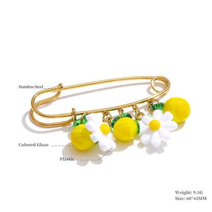 Yhpup 1Pcs Fashion Plastic Strawberry Fruit Heart Flower Shell Drop Charm Clasp Pin 18K Golden Plated Stainless Steel Jewelry