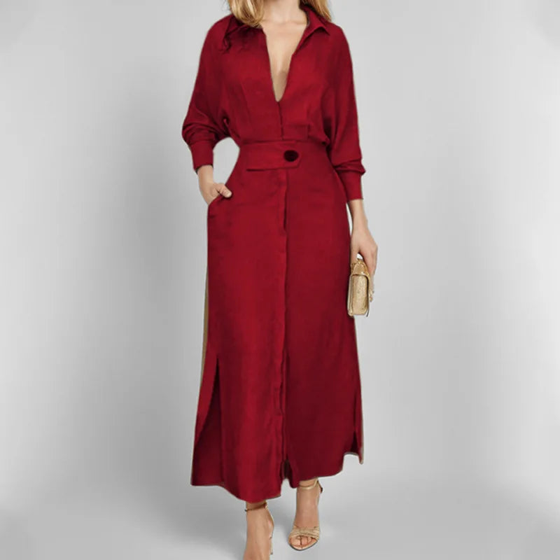 Spring Summer Women Dress Plus Size White Casual V Neck Lapel Long Sleeve Shirt Maxi Dresses Female Pocket Party Long Robe