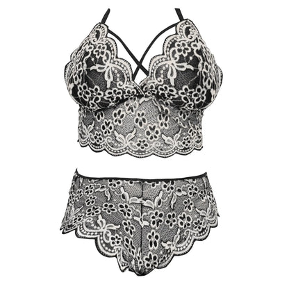 Plus Size Bra 2 Pieces Sets Sexy Lingerie Women Lace Embroidery Bra & Brief Sets Underwear Sleepwear Pajamas Exotic Set 4XL