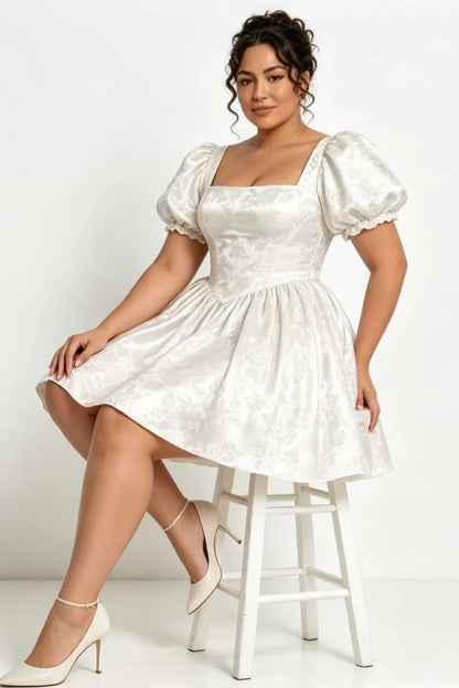 Plus Size Ivory Jacquard Satin Corset Mini Dress Elegant Square Neck Croset Back A‑Line Short  Romantic Homecoming Customized