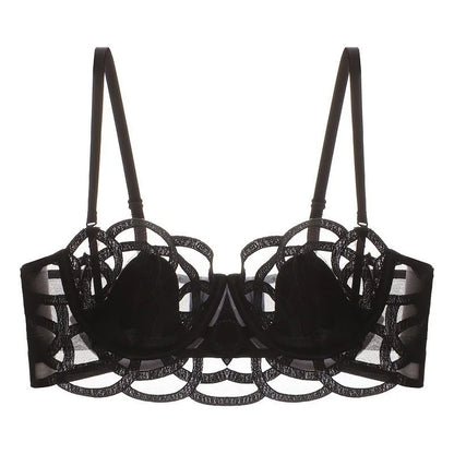Women's Sexy Underwear Bra Female Hollow Out Thin Cotton Rabbit Ear Cup Soft Breathable Gathering Lace Large-sized Bra Everyday