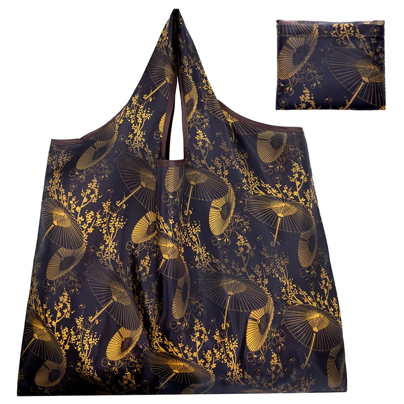 BIG Eco-Friendly Folding Shopping Bag Reusable Portable Shoulder Handbag for Travel Grocery Fashion Pocket Tote