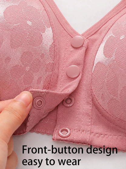 Women's Bra with Lace Designed to Prevent Sagging with Front Fastening for Easy Wearing Without Underwire for Comfort