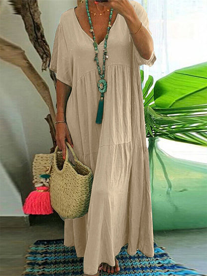 plus Size Women's V Neck Casual Dress Irregular Hem Swing Maxi Long Dress Flowy Elegant Gown for All Seasons