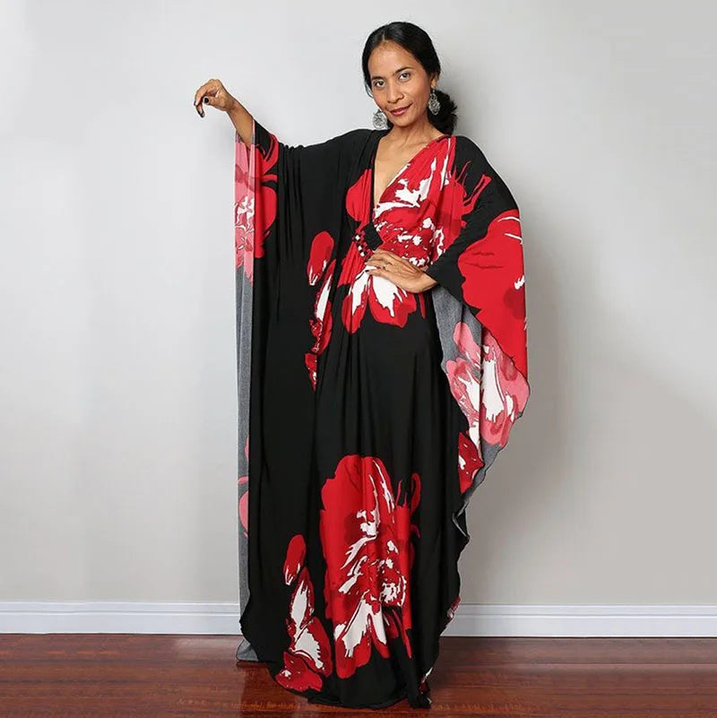 Plus Size Dresses Womens Caftan Floral Print Kaftan Dress Short Sleeve Swimsuit Cover up Loungewear for Summer