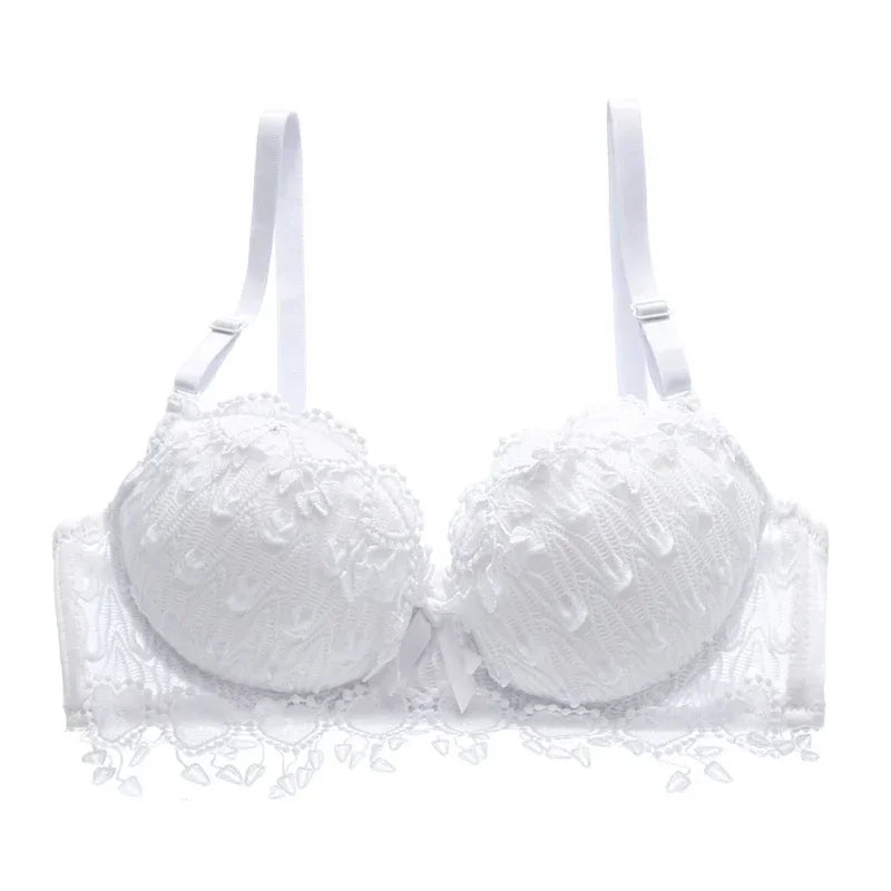 Women's Sexy Lace Gather Bra Plus Size Lace Bralette Breathable with Padded Underwire Unlined Bra Underwear