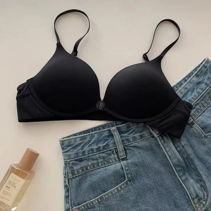 Women's Front Closure Push Up Bra U-Back Backless Seamless Wireless Ultra Thin Summer Bralette Small Bust Lift Detachable Straps