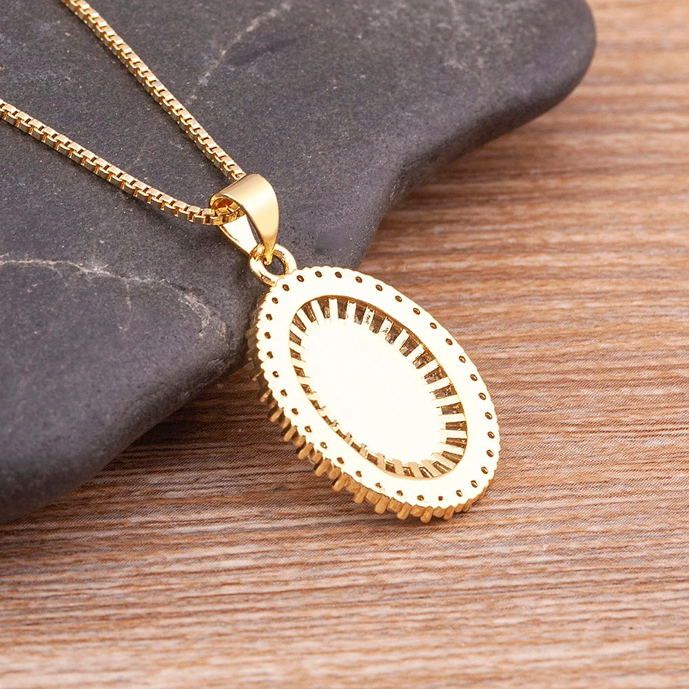 Nidin New Arrival Full Zircon Luxury Gold Plated Long Chain Virgin Mary Pendant Necklace For Women Men Charm Catholic Jewelry