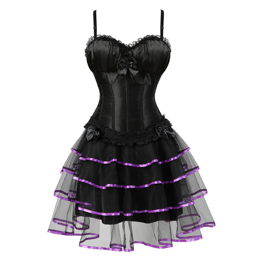 Burlesque Corset Dresses for Women Plus Size Sexy Corset Lingerie Top With Cup Black Sexy Lace Corset Dress With Straps