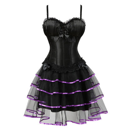 Burlesque Corset Dresses for Women Plus Size Sexy Corset Lingerie Top With Cup Black Sexy Lace Corset Dress With Straps