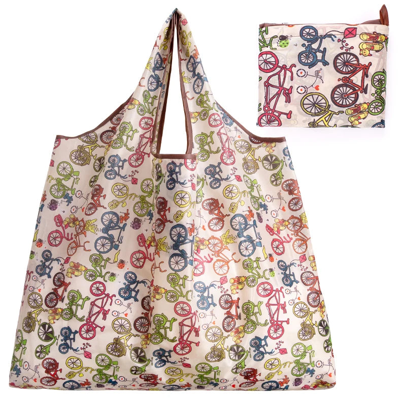 BIG Eco-Friendly Folding Shopping Bag Reusable Portable Shoulder Handbag for Travel Grocery Fashion Pocket Tote
