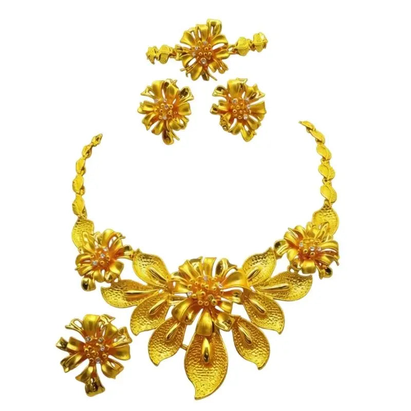 39BB Versatile Gold Color Jewelry Set Necklace and Earrings For Bridesmaids And Formal Wear Bridal Wedding