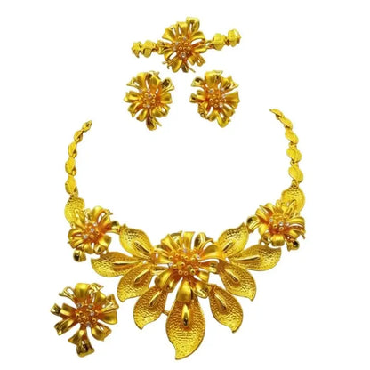 39BB Versatile Gold Color Jewelry Set Necklace and Earrings For Bridesmaids And Formal Wear Bridal Wedding